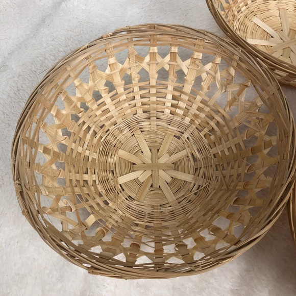 Boho wicker woven basket wall set of 3 - Picture 3 of 5